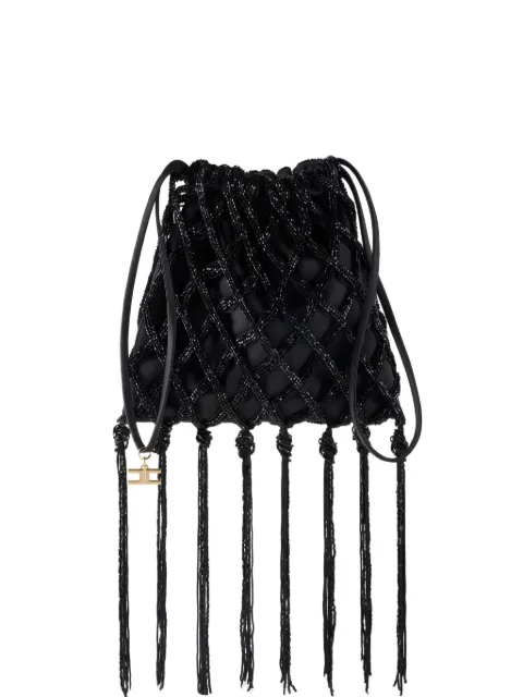 Elisabetta Franchi mesh bucket bag with beads Black BS63K63E2