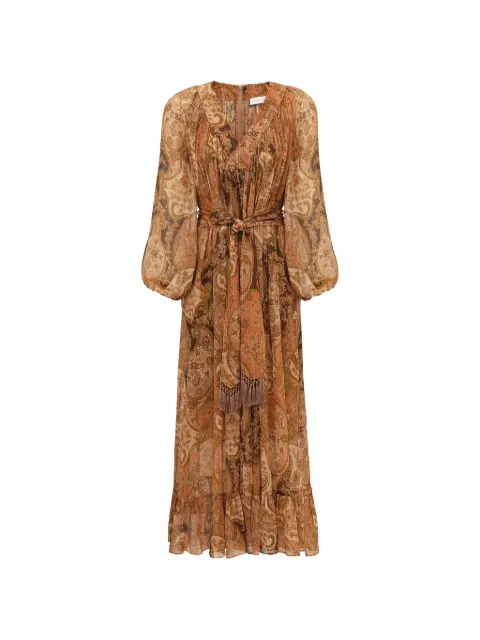 ZIMMERMANN Carousel paisley-print tassel-detail maxi dress Neutrals 7741DS263