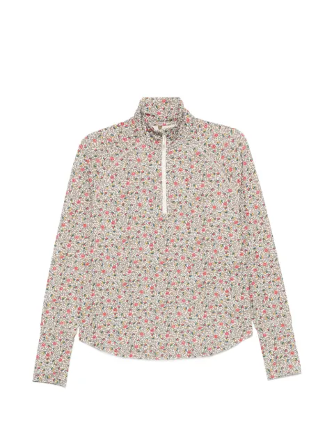 The Great. floral-print quarter-zip T-shirt Neutrals OKT0013953