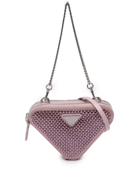 Prada Pre-Owned 2013-2025 Mini Crystal Embellished Satin and Leather Triangle Pouch satchel Pink Z7N4ON058OYMYQKD