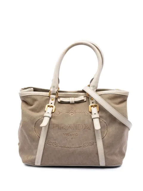 Prada Pre-Owned 2013-2026 Canvas Canapa Logo Bow satchel White B9EZMB9CYNOSRMX5