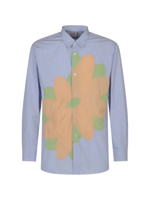 Comme Des Garçons stripe-pattern floral-print shirt Blue B0090511