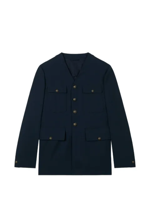 Kenzo collarless pocket-details button-up jacket Blue FG55VE1509TN