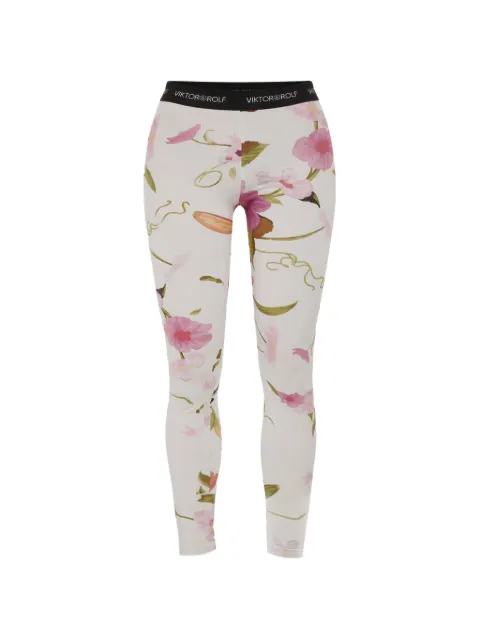 Viktor & Rolf floral-print sheer leggings White EB0233113323
