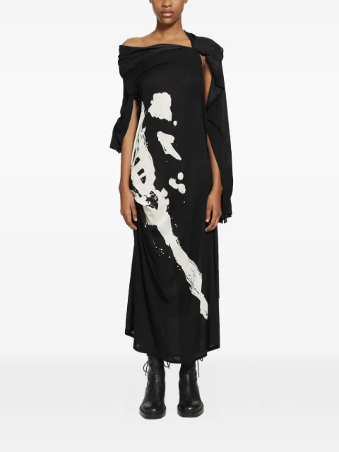 Yohji Yamamoto abstract-print draped dress Black FKD38221