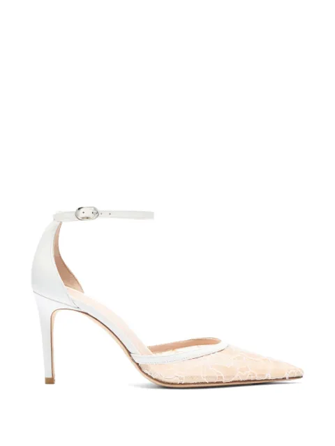 Stuart Weitzman Stuart Power Strap 85 lace-mesh pumps White SN572FOQYXO