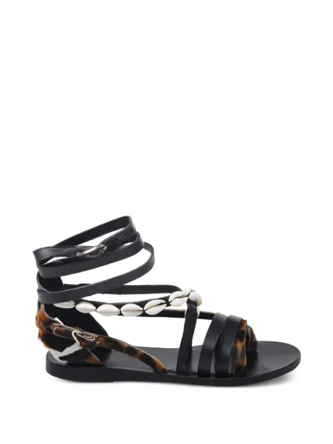 Ancient Greek Sandals Satira shell-embellished sandals Black SATIRA
