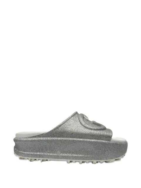 Gucci Pre-Owned GG Logo glittered slides Silver TONPUGBSH524165W