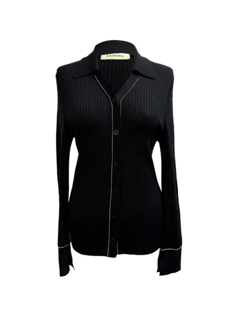 SANDRO Ribbed-knit piped-trim cardigan Black RFCPUGBCL736607W