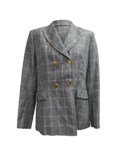 SANDRO Iveline check-print double-breasted blazer Grey RFCPUGBCL713862W