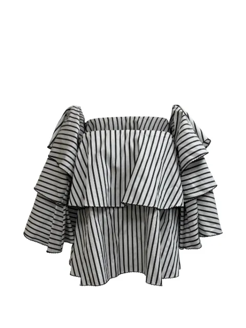 Caroline Constas striped off-shoulder blouse White RFCPUGBCL721715W