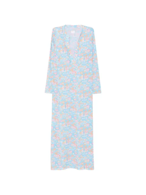 Caliban floral-print long-sleeve midi dress Blue YW4PD7