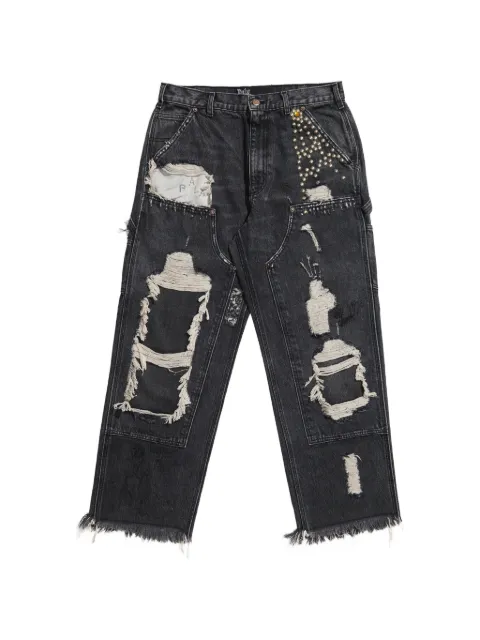 Paly Busted studded distressed jeans Grey 5U004Q1010BLK