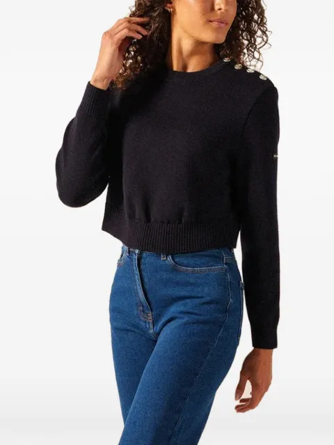Saint James Cancale button-embellished cropped sweater Blue 4580CANCALE
