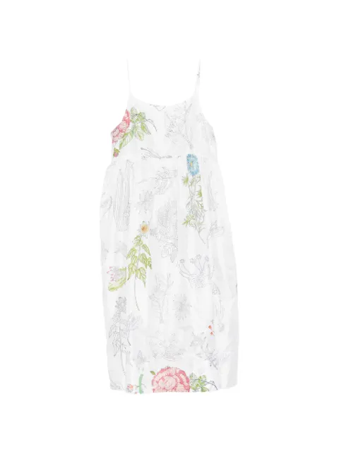 INJIRI Herbarium floral-print midi dress White 8288