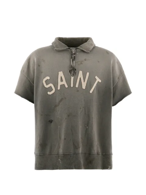 SAINT MXXXXXX distressed half-zip polo shirt Grey SMMK80000052