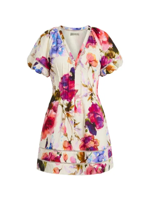 Nicholas Annika SS lattice-trim floral-print mini dress Neutrals S26D2938LB