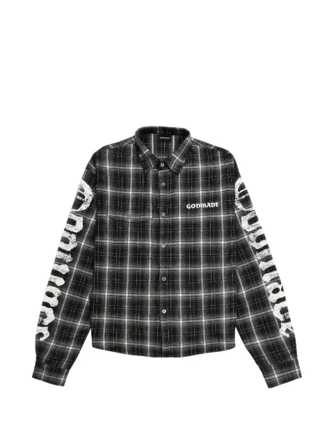 GODMADE Broken Script checked flannel shirt Black GMFL012971