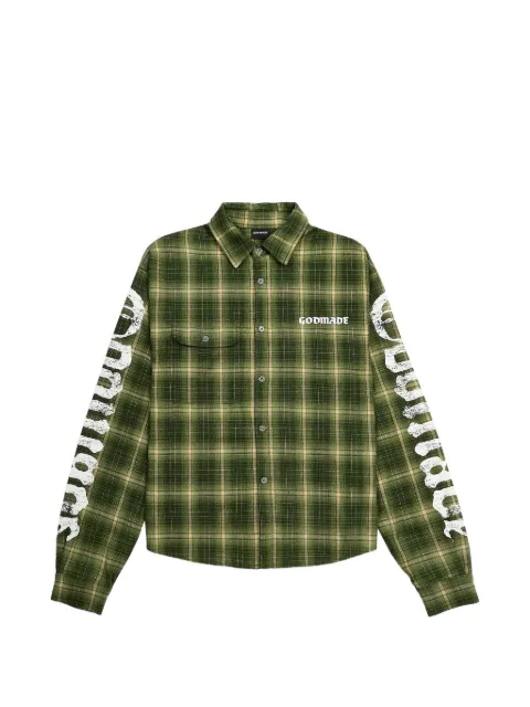 GODMADE Broken Script check-print shirt Green GMFL013065