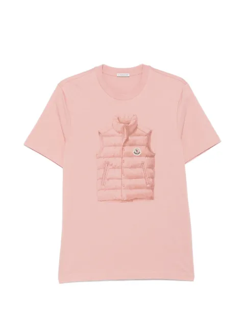 Moncler print-detail logo-embroidered T-shirt Pink L20918C0000289B8U
