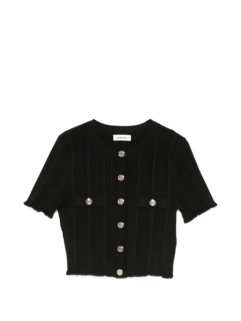 SANDRO cropped pointelle knit cardigan Black SFPCA01267