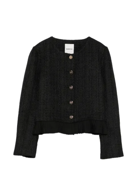 SANDRO pleated-trim button-up blazer Black SFPVE01376