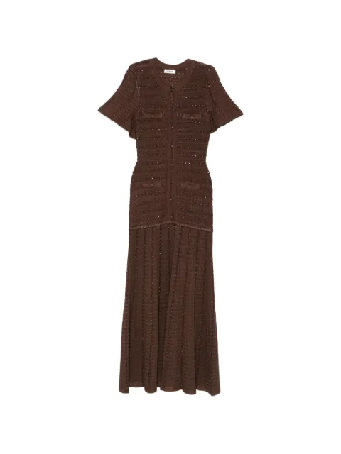 SANDRO sequin-embellished knitted maxi dress Brown SFPRO04656