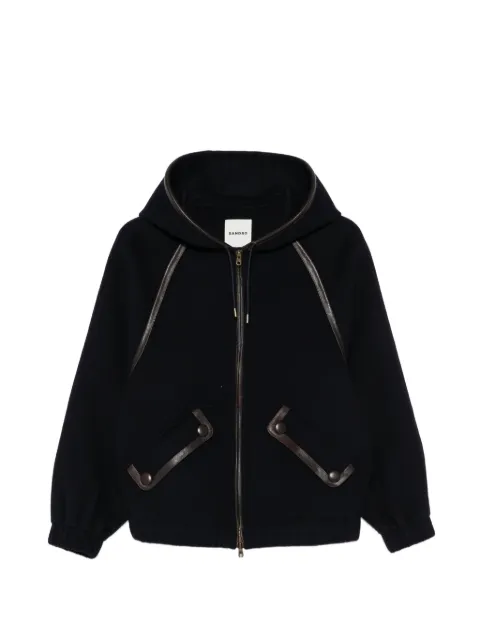 SANDRO leather-trimmed hooded jacket Blue SFPOU00820