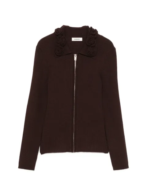 SANDRO floral-appliqué zip-up cardigan Brown SFPCA01486