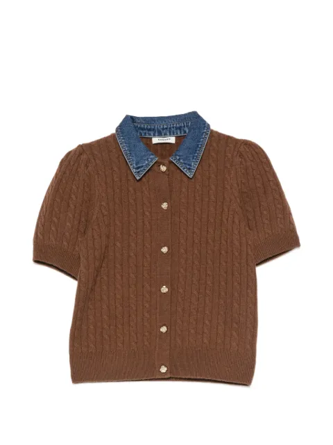 SANDRO cable-knit short-sleeve cardigan Brown SFPCA01257