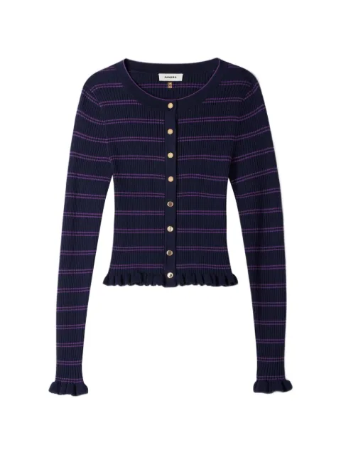 SANDRO striped ruffle-trim cardigan Blue SFPCA01492