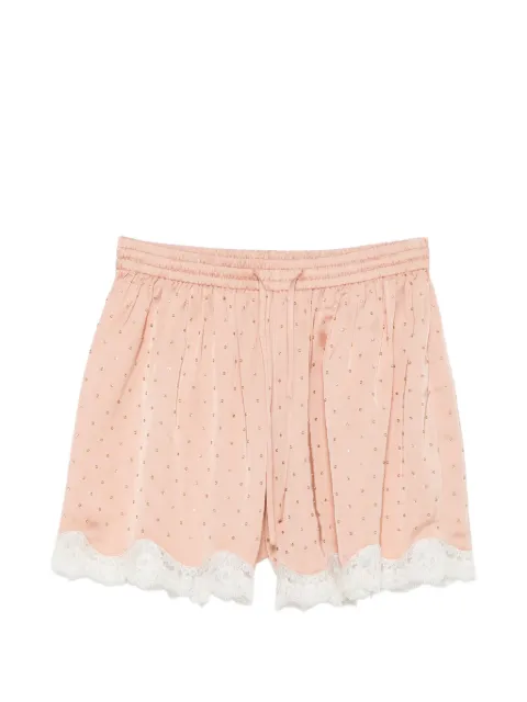SANDRO lace-trim rhinestone-embellished shorts Neutrals SFPSH00660