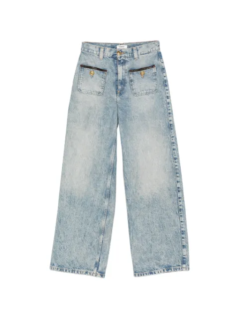 SANDRO leather-trim wide-leg jeans Blue SFPJE00869