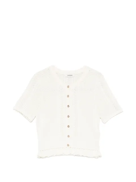 SANDRO pointelle-knit ruffled cardigan Neutrals SFPCA01462