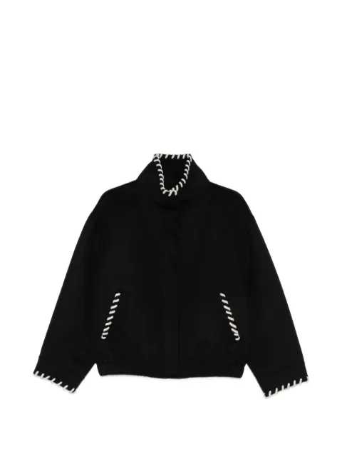 SANDRO whipstitch-trim high-neck jacket Black SFPOU00806