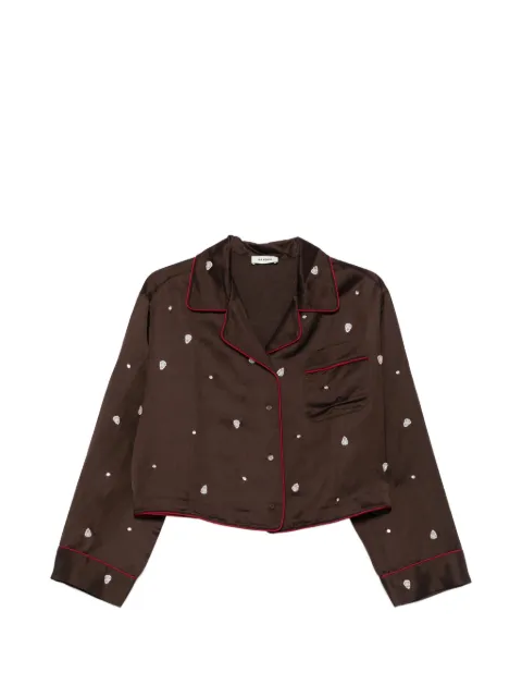 SANDRO rhinestone-embroidered piped-trim shirt Brown SFPCM01707