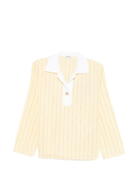 SANDRO striped V-neck long-sleeve cotton polo top Yellow SFPTO00972