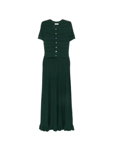 SANDRO pointelle-knit ruffled midi dress Green SFPRO05004