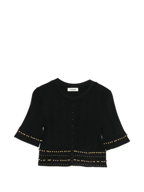 SANDRO stud-embellished ruffled-cuff cropped cardigan Black SFPCA01458