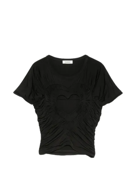 SANDRO heart cut-out ruched T-shirt Black SFPTS01835