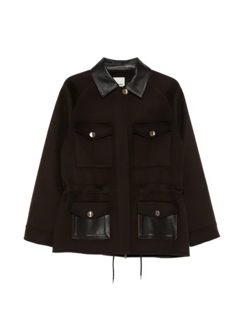 SANDRO leather-trim wool coat Brown SFPOU00745