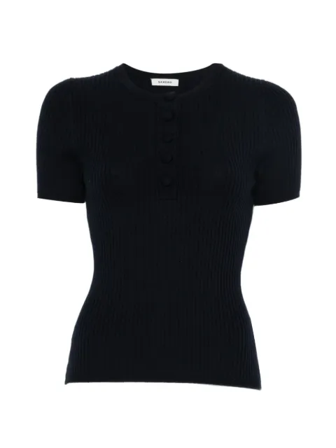 SANDRO ribbed-knit buttoned top Blue SFPPU02909