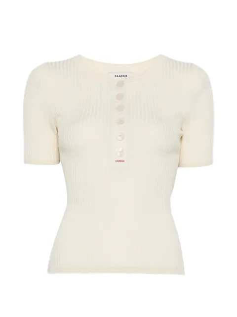 SANDRO ribbed-knit button-placket top Neutrals SFPPU02876