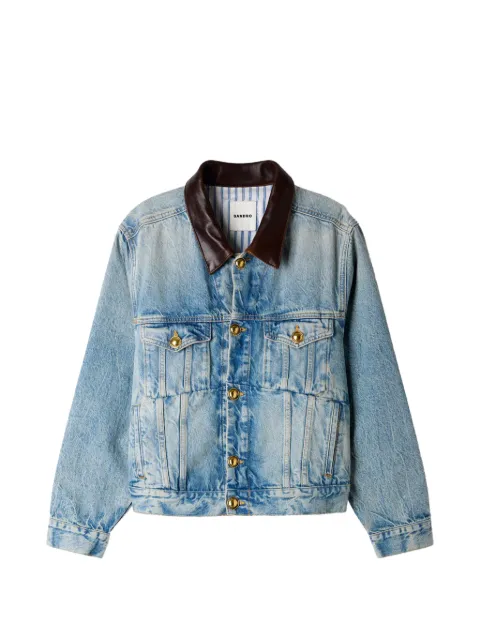 SANDRO leather-collar button-up denim jacket Blue SFPBL01358