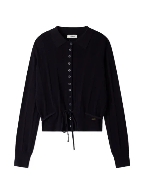 SANDRO pointelle-knit drawstring cardigan Blue SFPCA01468