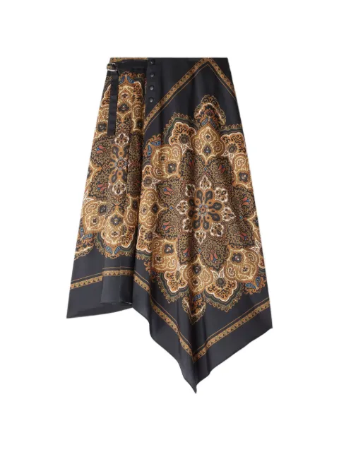 SANDRO scarf-print asymmetric midi skirt Black SFPJU01776