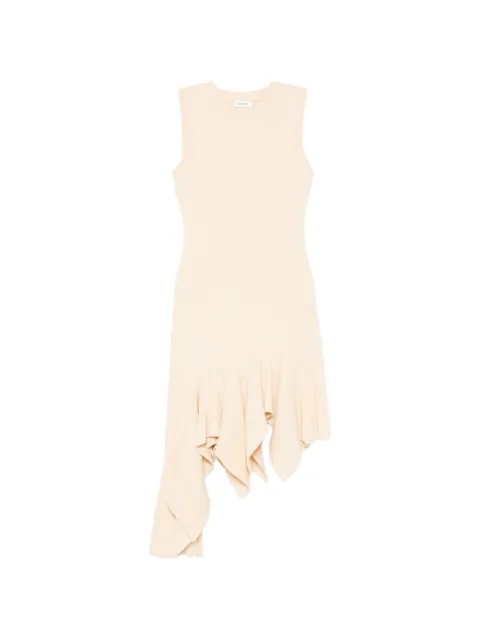 SANDRO asymmetric ruffled knitted mini dress Neutrals SFPRO04948