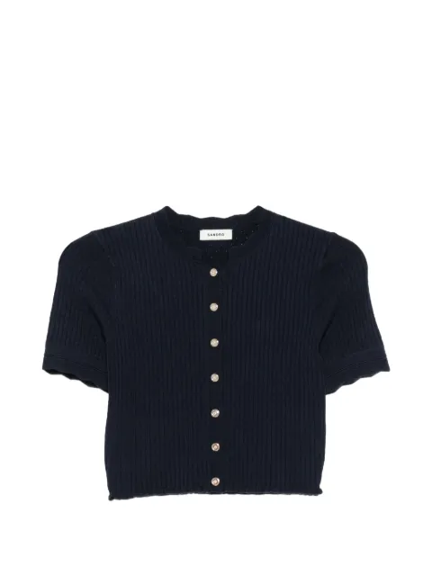 SANDRO pointelle-knit cropped cardigan Blue SFPCA01455