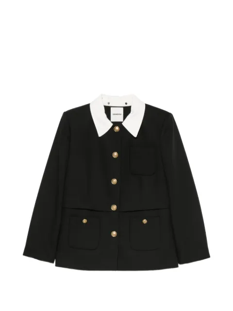 SANDRO contrast-collar wool blazer Black SFPVE01374