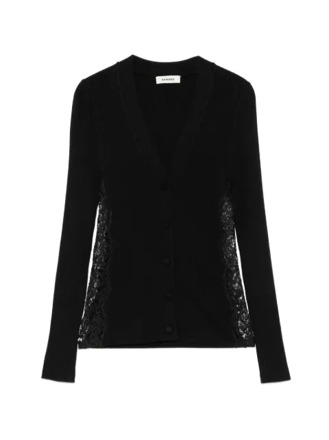 SANDRO lace-trim ribbed-knit cardigan Black SFPCA01467